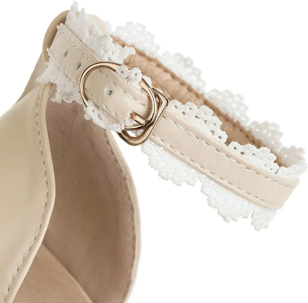 DINTAHA Kawaii Lolita Bow Platform Heels,Chunky Peep Toe Sandals,Lace Heels For Women