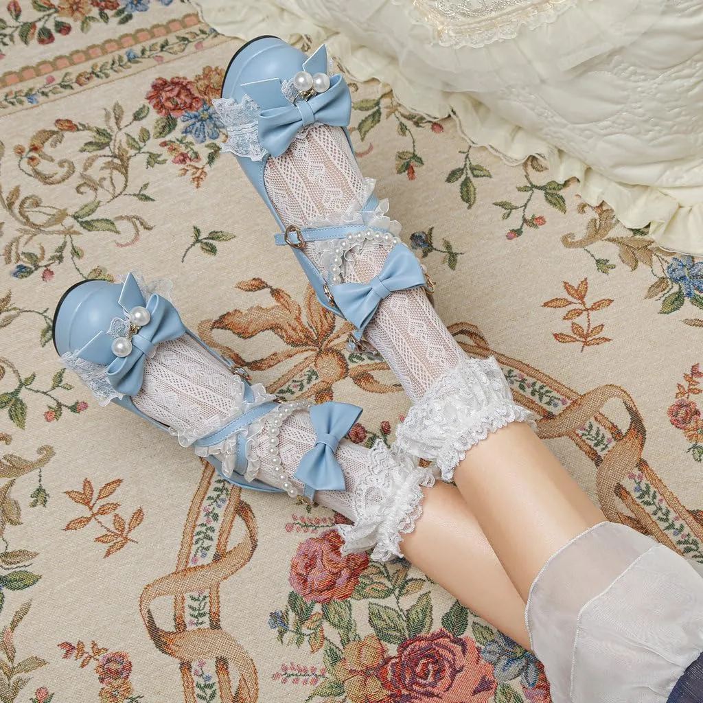 DINTAHA Platform Mary Jane Heels Chunky Cute Gothic Lolita Dress Shoes Bow Platform Heels