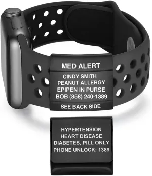 Divoti Dual-Sided Engraved Alert ID Tag for Apple Watches All Series - PVD Black - Text