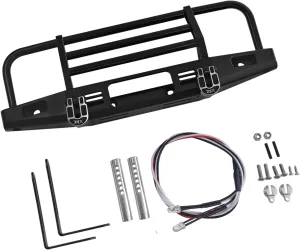 DJX CNC Aluminum Front Bumper with LED Headlights Tow Hook for 1/10 RC Crawler Car Traxxas TRX4 TRX-4 Defender Bronco Axial SCX10 90046 90047