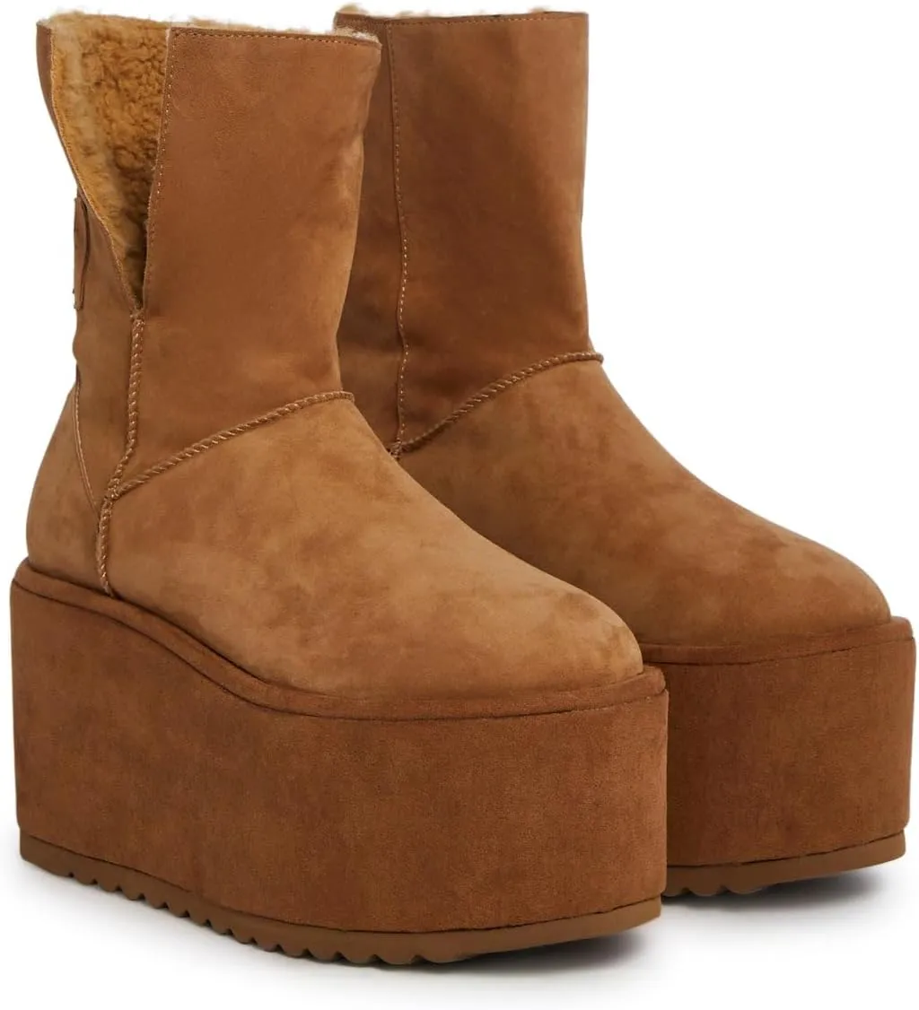 Dolls Kill Atmosphere Fleece Lined Suede Platform Boots by DARKER WAVS – Winter Boots with Cozy Fleece & Tread