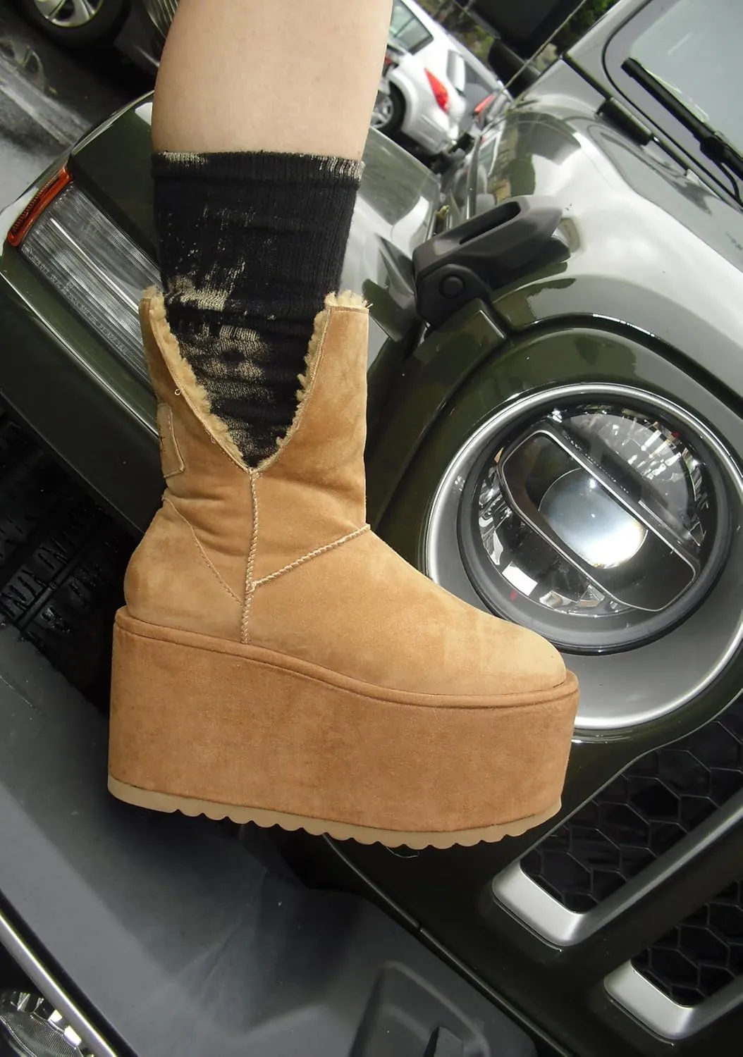 Dolls Kill Atmosphere Fleece Lined Suede Platform Boots by DARKER WAVS – Winter Boots with Cozy Fleece & Tread