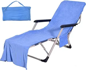 Double Layer Chaise Lounge Pool Chair Cover Beach Towel Fitted Elastic Pocket Won't Slide 85" L x 30" W-Royal Blue
