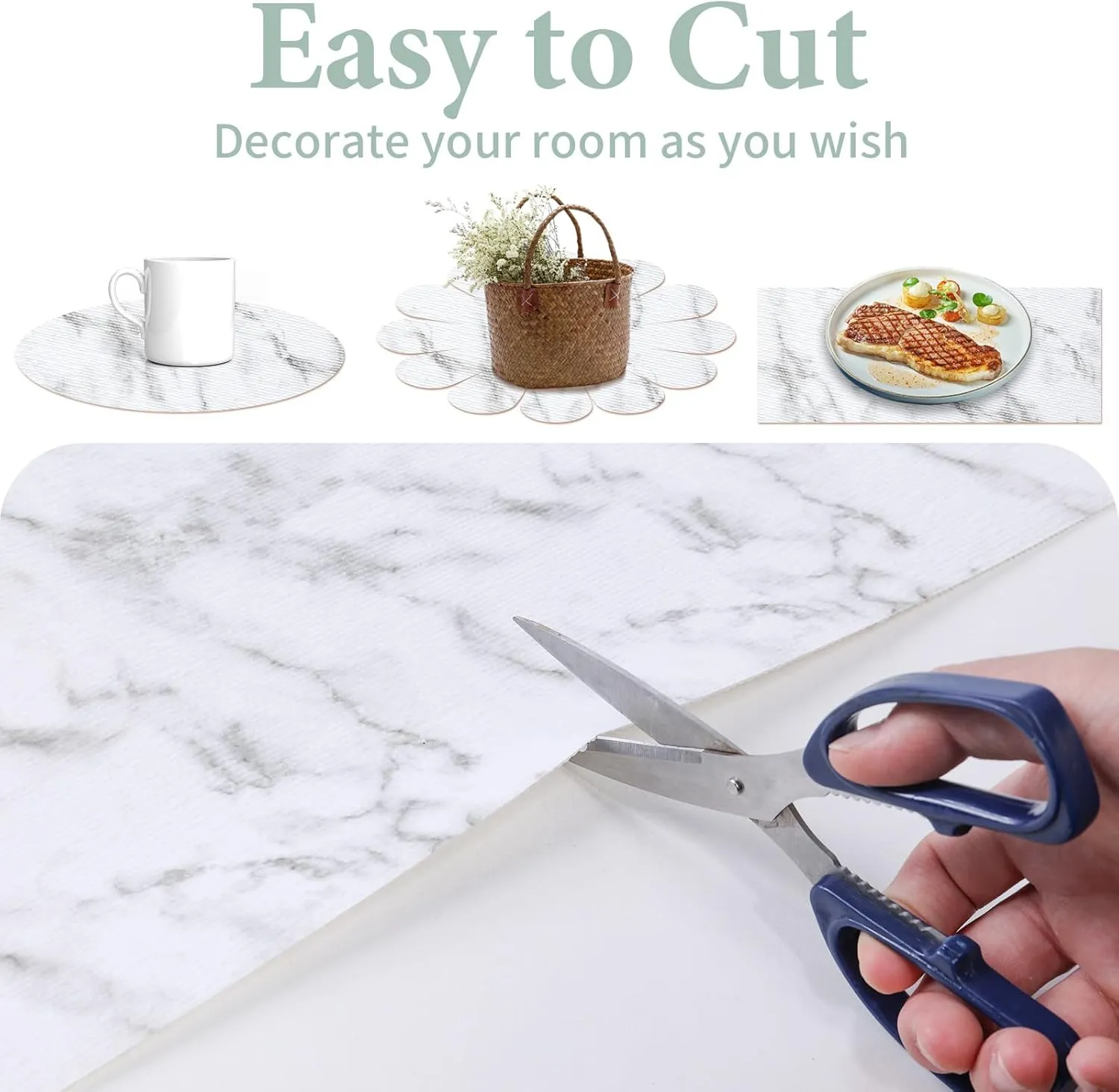 Drawer and Shelf Liner for Kitchen Cabinet: 12 in X 20 Ft Non Slip Waterproof Shelf Paper Non Adhesive Refrigerator Liners White Marble Easy Liners for Bathroom with Knife Tape Measure