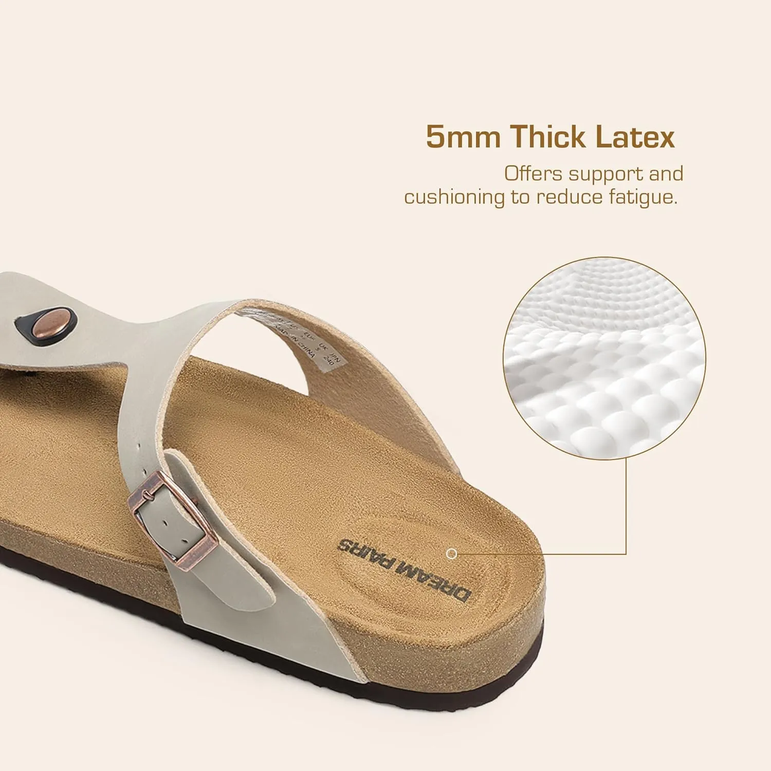 DREAM PAIRS Arch Support Thong Sandals for Women Casual Leather Flip Flops Dressy Slides with Soft Cork Footbed Adjustable Strap for Summer Beach Vacation