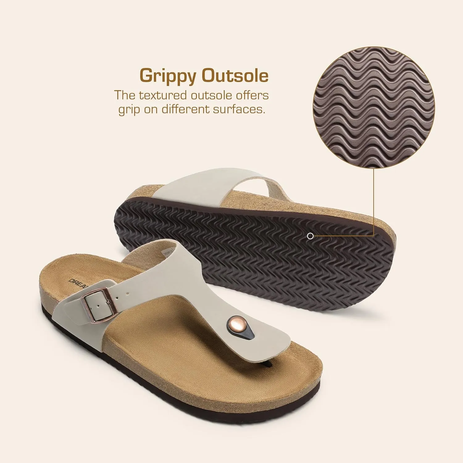 DREAM PAIRS Arch Support Thong Sandals for Women Casual Leather Flip Flops Dressy Slides with Soft Cork Footbed Adjustable Strap for Summer Beach Vacation