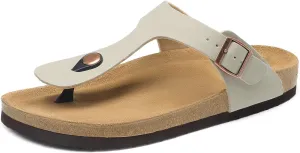 DREAM PAIRS Arch Support Thong Sandals for Women Casual Leather Flip Flops Dressy Slides with Soft Cork Footbed Adjustable Strap for Summer Beach Vacation