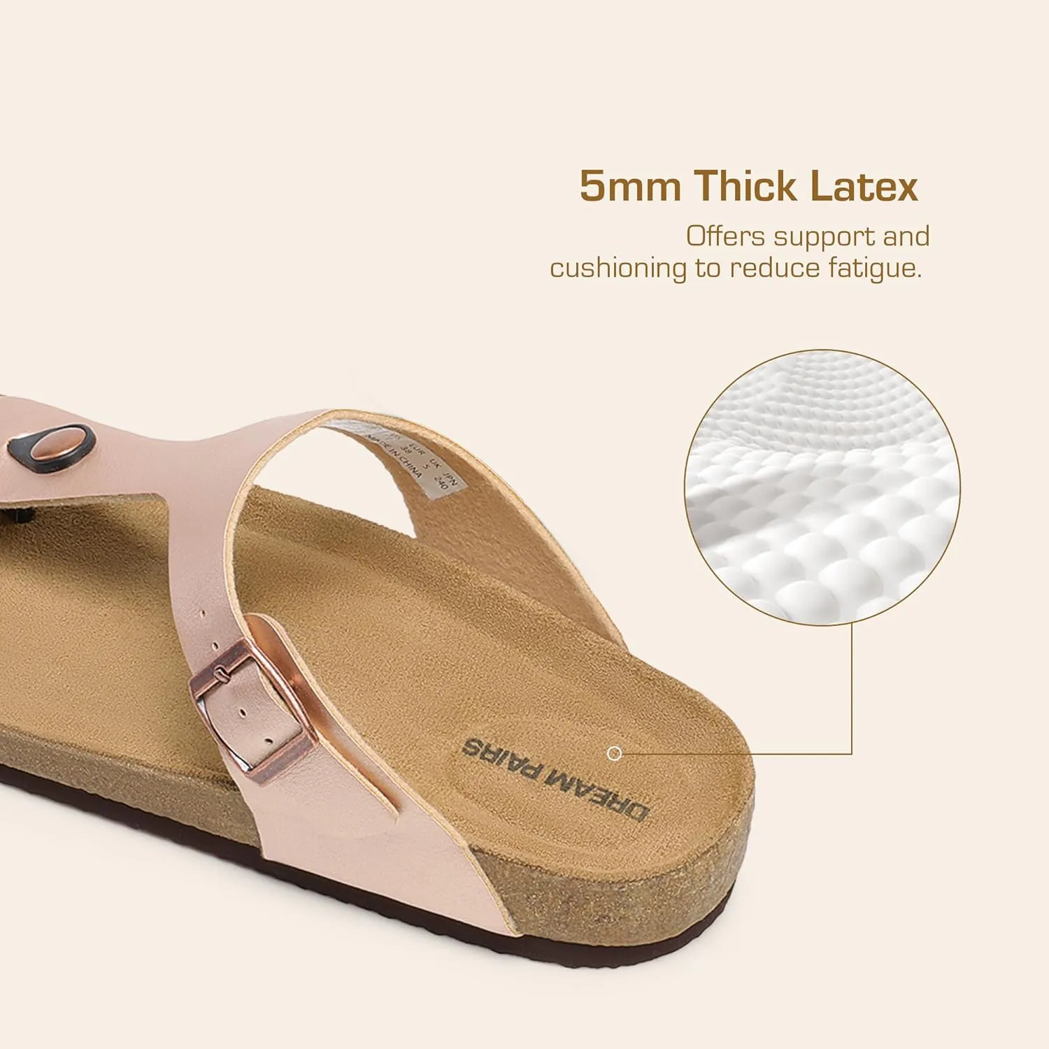 DREAM PAIRS Arch Support Thong Sandals for Women Casual Leather Flip Flops Dressy Slides with Soft Cork Footbed Adjustable Strap for Summer Beach Vacation