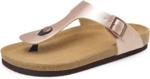 DREAM PAIRS Arch Support Thong Sandals for Women Casual Leather Flip Flops Dressy Slides with Soft Cork Footbed Adjustable Strap for Summer Beach Vacation