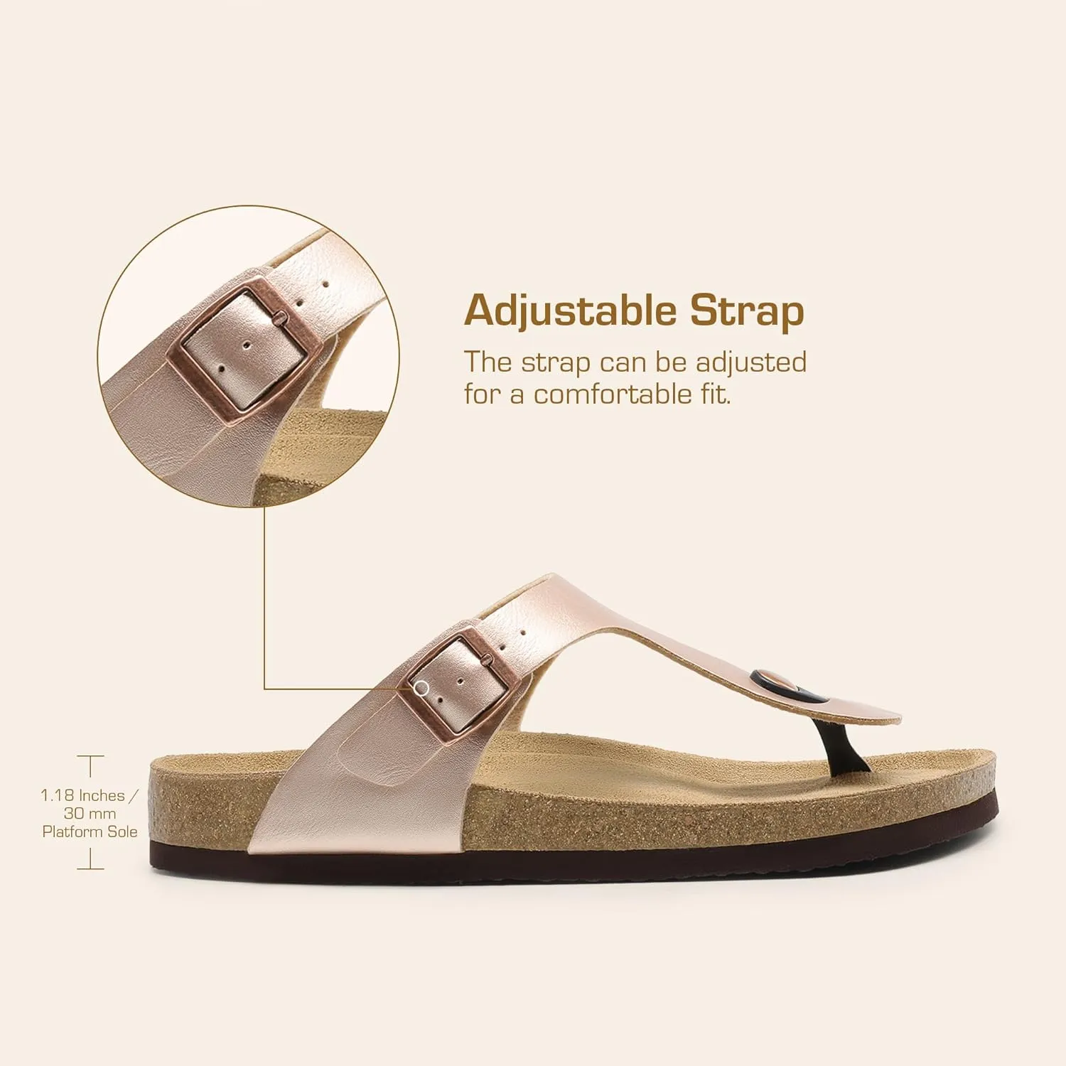 DREAM PAIRS Arch Support Thong Sandals for Women Casual Leather Flip Flops Dressy Slides with Soft Cork Footbed Adjustable Strap for Summer Beach Vacation
