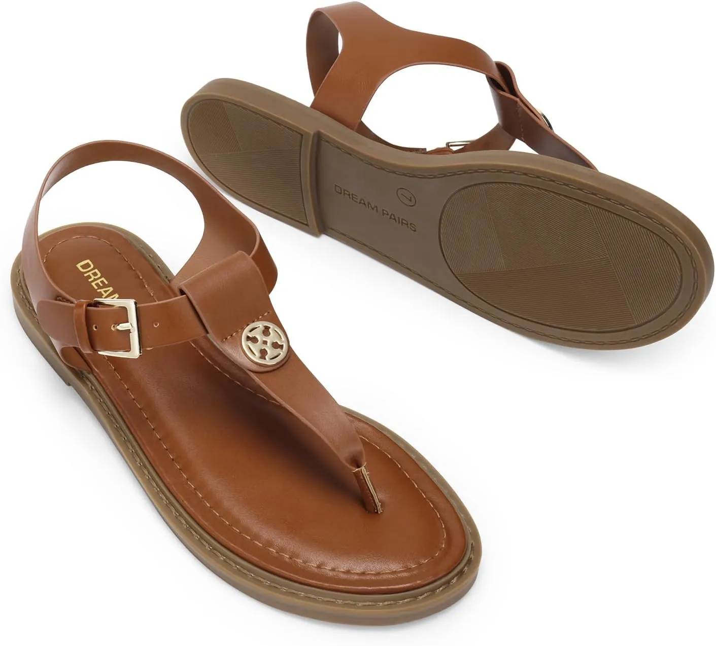 DREAM PAIRS Dressy T-Strap Flat Thong Sandals for Women Comfort Roman Gladiator Casual Summer Beach Flip Flop Shoes with Adjustable Back Ankle Strap
