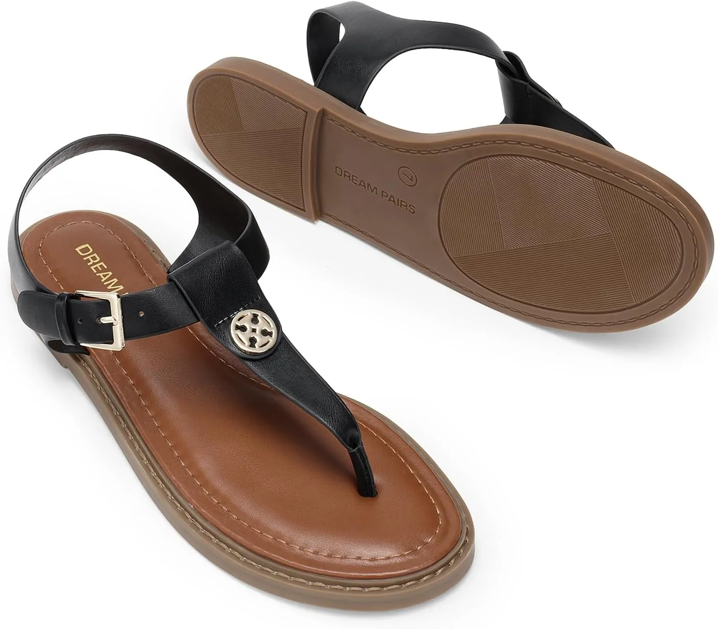 DREAM PAIRS Dressy T-Strap Flat Thong Sandals for Women Comfort Roman Gladiator Casual Summer Beach Flip Flop Shoes with Adjustable Back Ankle Strap