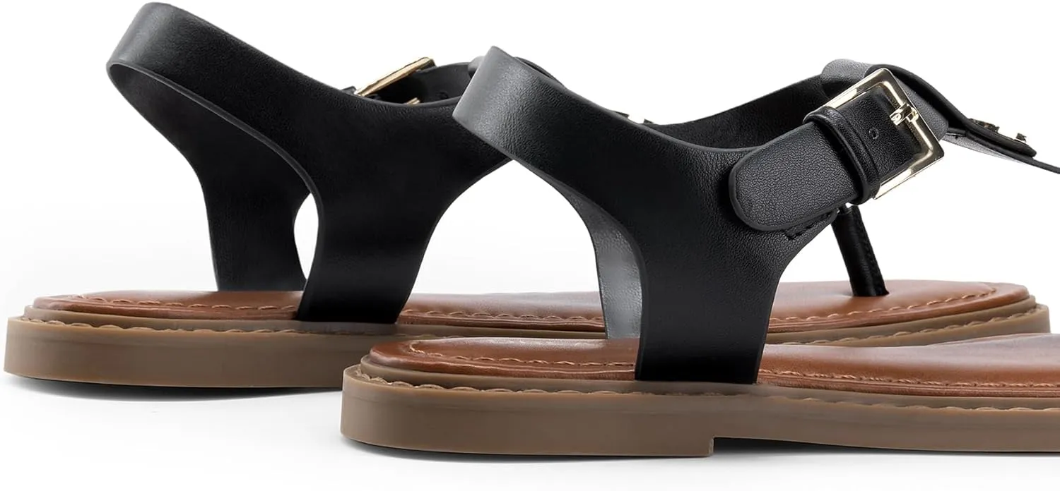DREAM PAIRS Dressy T-Strap Flat Thong Sandals for Women Comfort Roman Gladiator Casual Summer Beach Flip Flop Shoes with Adjustable Back Ankle Strap