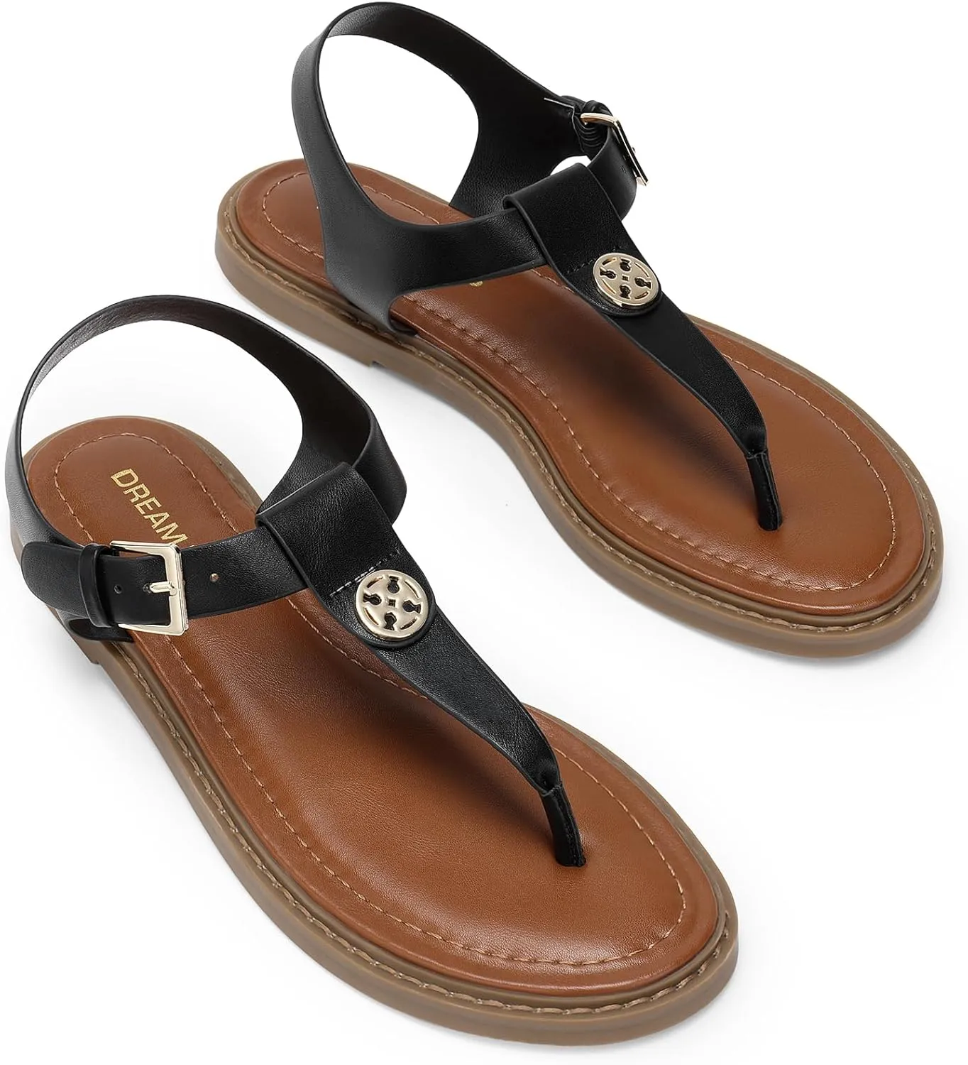 DREAM PAIRS Dressy T-Strap Flat Thong Sandals for Women Comfort Roman Gladiator Casual Summer Beach Flip Flop Shoes with Adjustable Back Ankle Strap