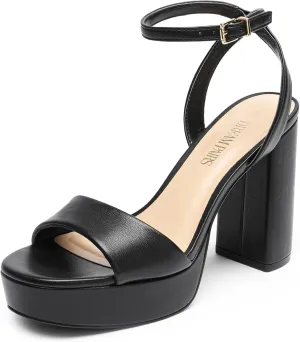 DREAM PAIRS Platform High Heels for Women Chunky Round Open Toe Ankle Strap Stylish Heeled Sandals for Party Prom Wedding