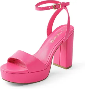 DREAM PAIRS Platform High Heels for Women Chunky Round Open Toe Ankle Strap Stylish Heeled Sandals for Party Prom Wedding