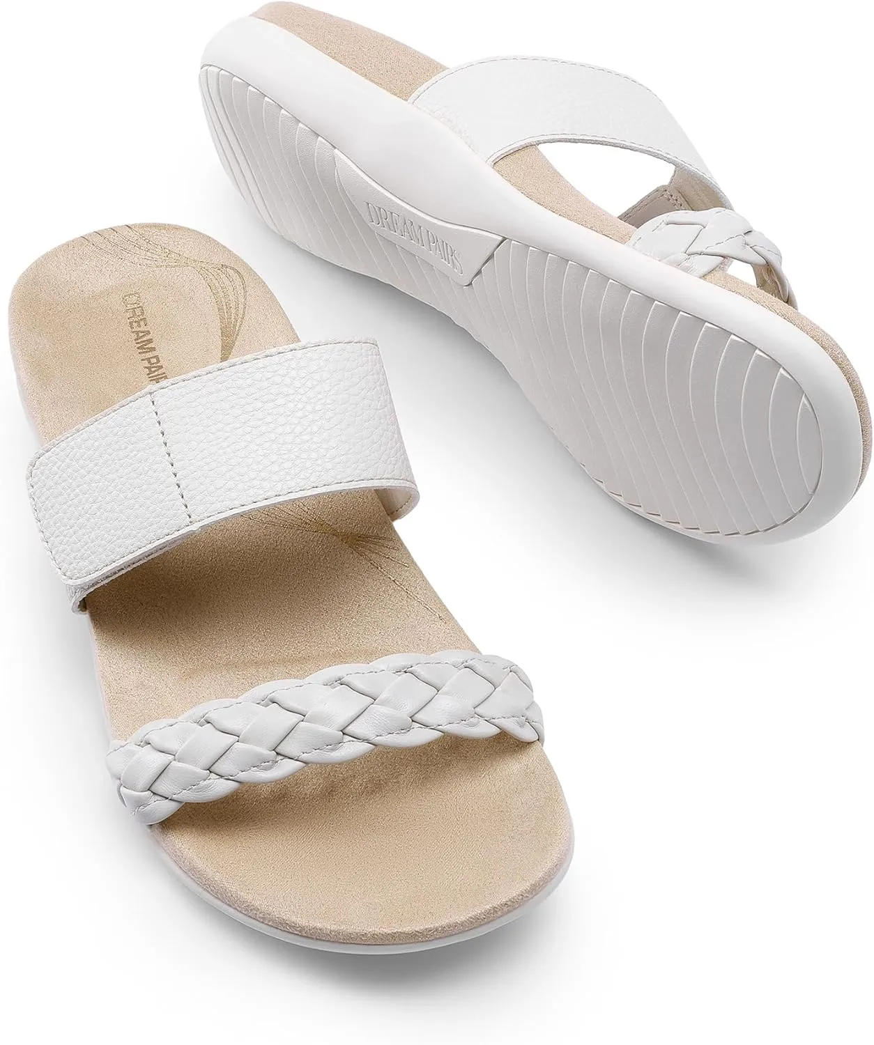 DREAM PAIRS Women's Arch Support Slides Flat Sandals Soft Cushion Slippers With Adjustable Straps