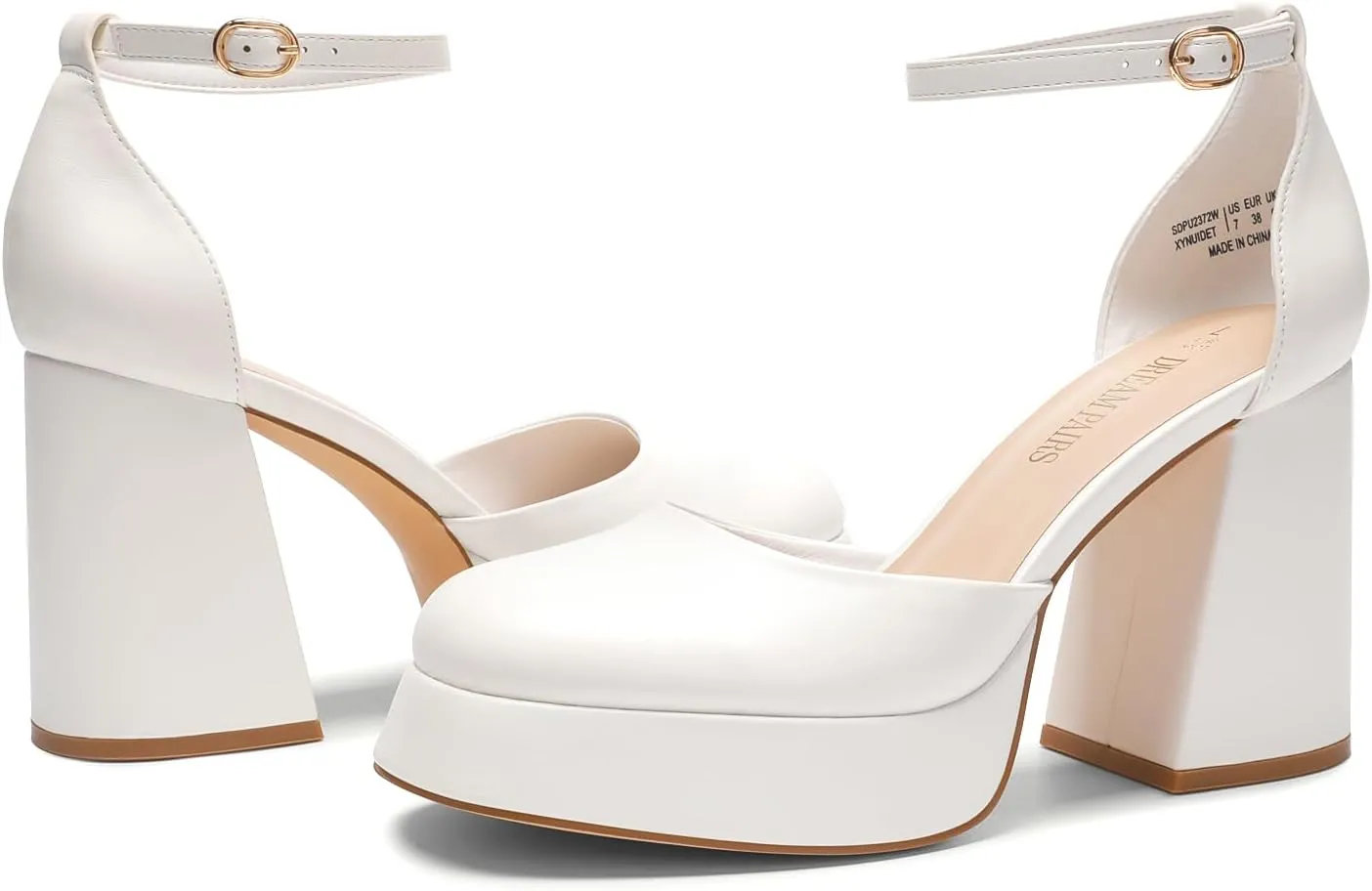 DREAM PAIRS Women's Chunky Platform High Heels Closed Toe Block Ankle Strap Dress Wedding Party Pumps Shoes