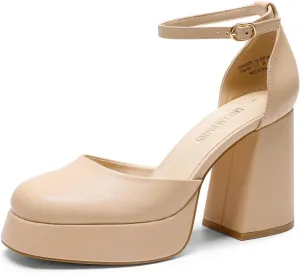 DREAM PAIRS Women's Chunky Platform High Heels Closed Toe Block Ankle Strap Dress Wedding Party Pumps Shoes
