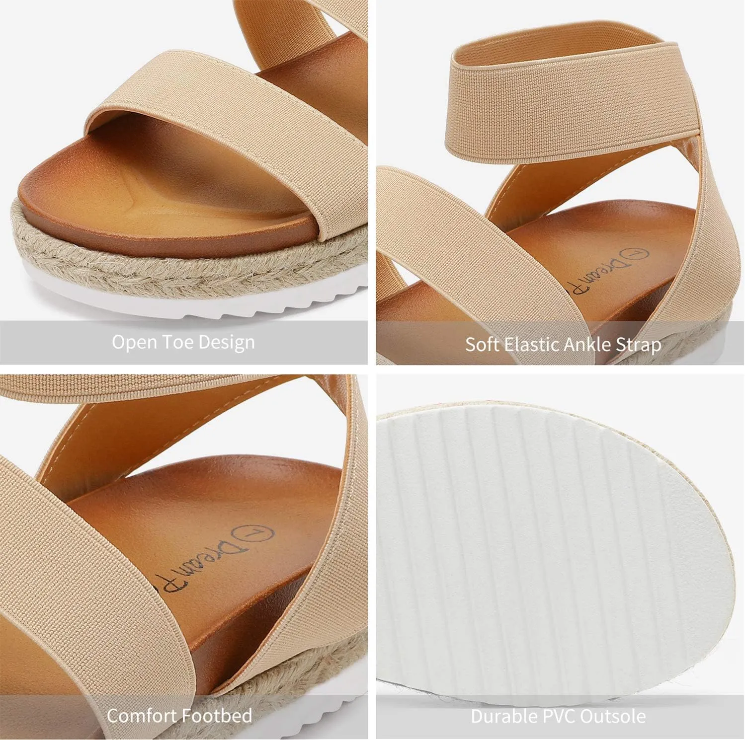 DREAM PAIRS Women’s Open Toe Ankle Strap Espadrille Flatform Platform Wedge Sandals