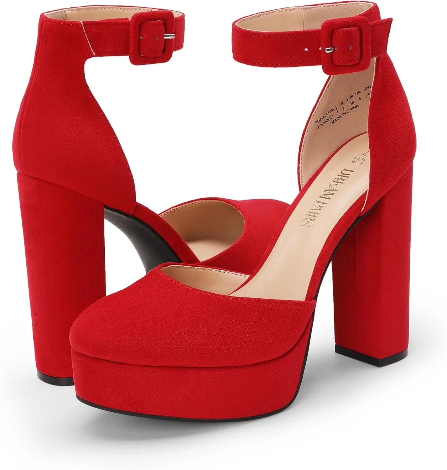 DREAM PAIRS Women's Platform High Chunky Heels Closed Toe Block Ankle Strap Dress Buckle Round Toe Wedding Party Comfortable Pumps Shoes