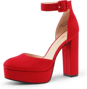 DREAM PAIRS Women's Platform High Chunky Heels Closed Toe Block Ankle Strap Dress Buckle Round Toe Wedding Party Comfortable Pumps Shoes