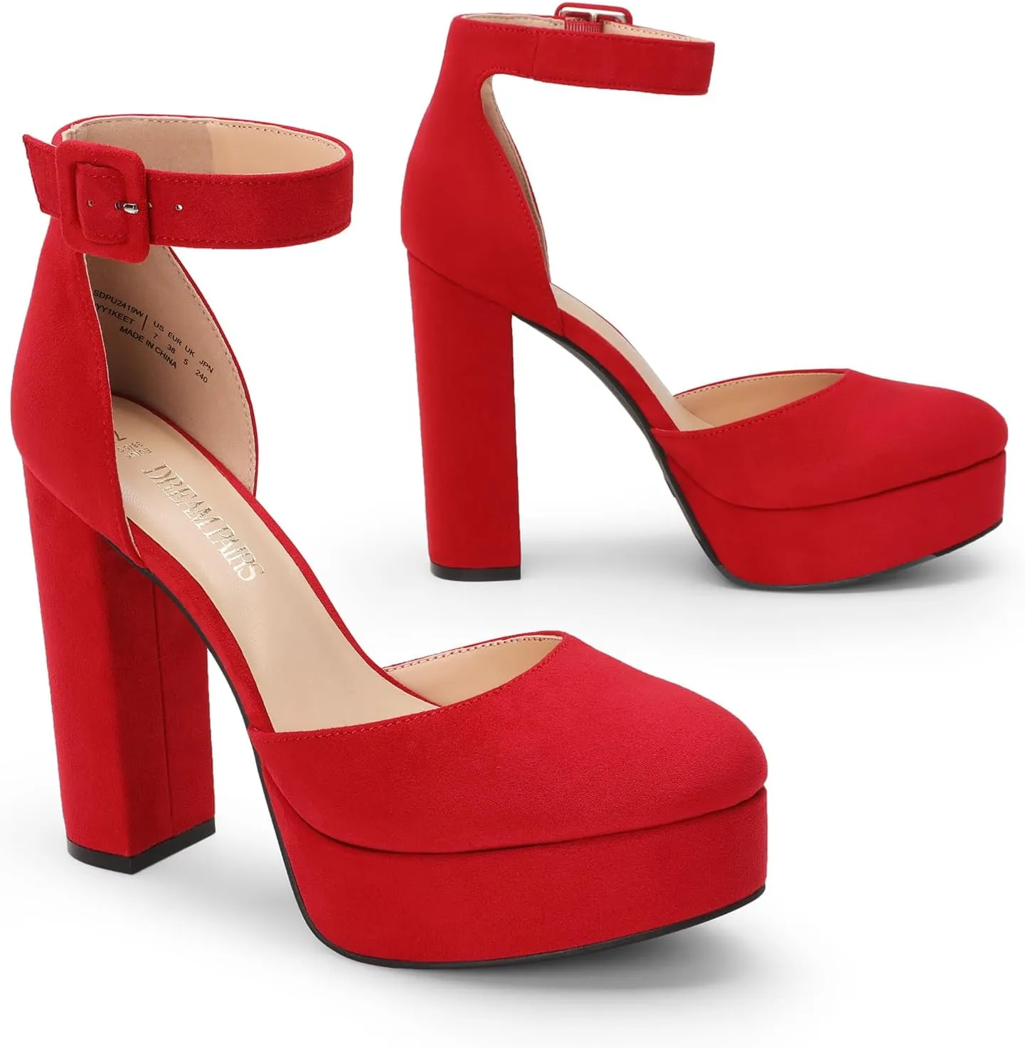 DREAM PAIRS Women's Platform High Chunky Heels Closed Toe Block Ankle Strap Dress Buckle Round Toe Wedding Party Comfortable Pumps Shoes