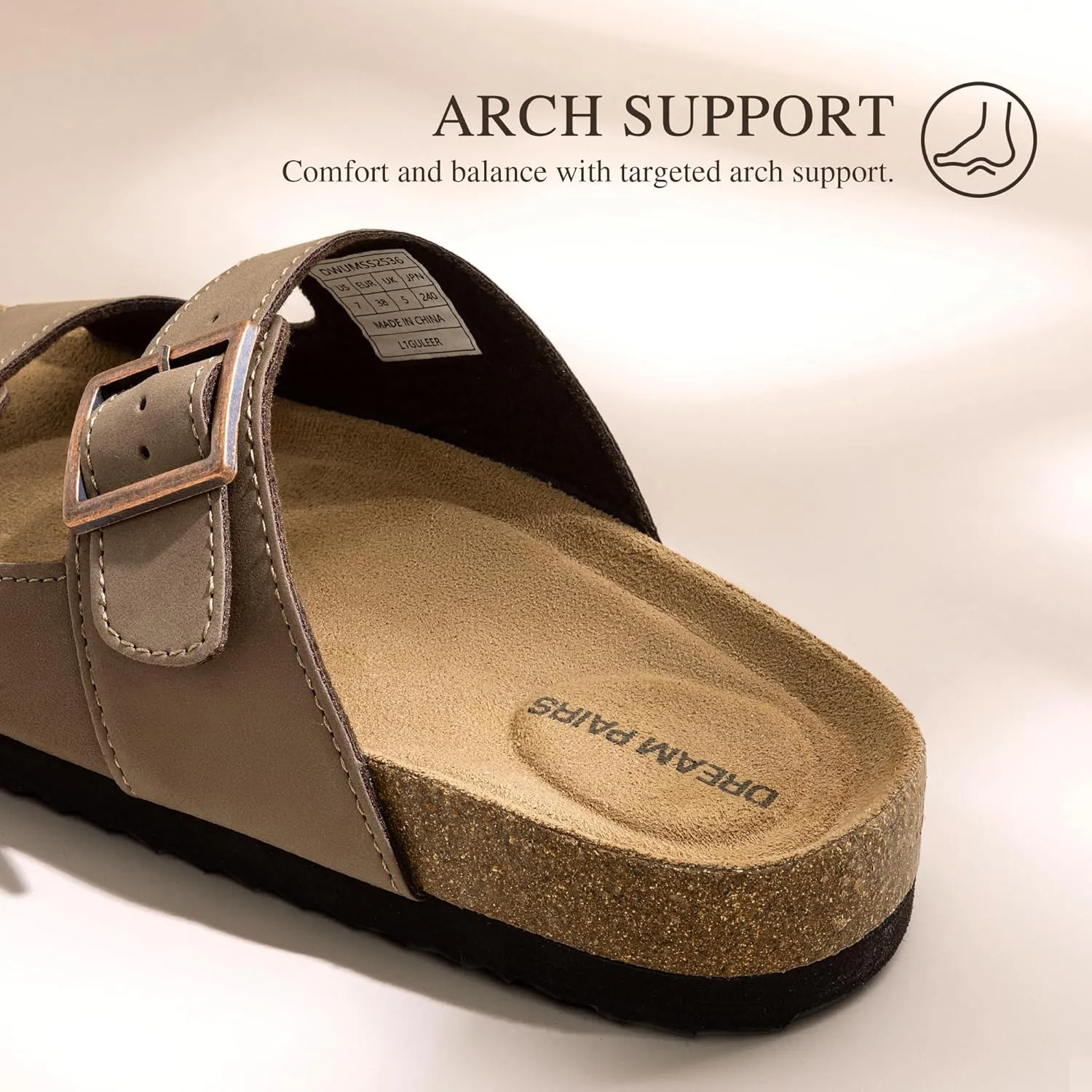 DREAM PAIRS Womens Slide Sandals Cork Footbed Open Toe Adjustable Flat Sandals Comfort Slip On Slippers for Summer