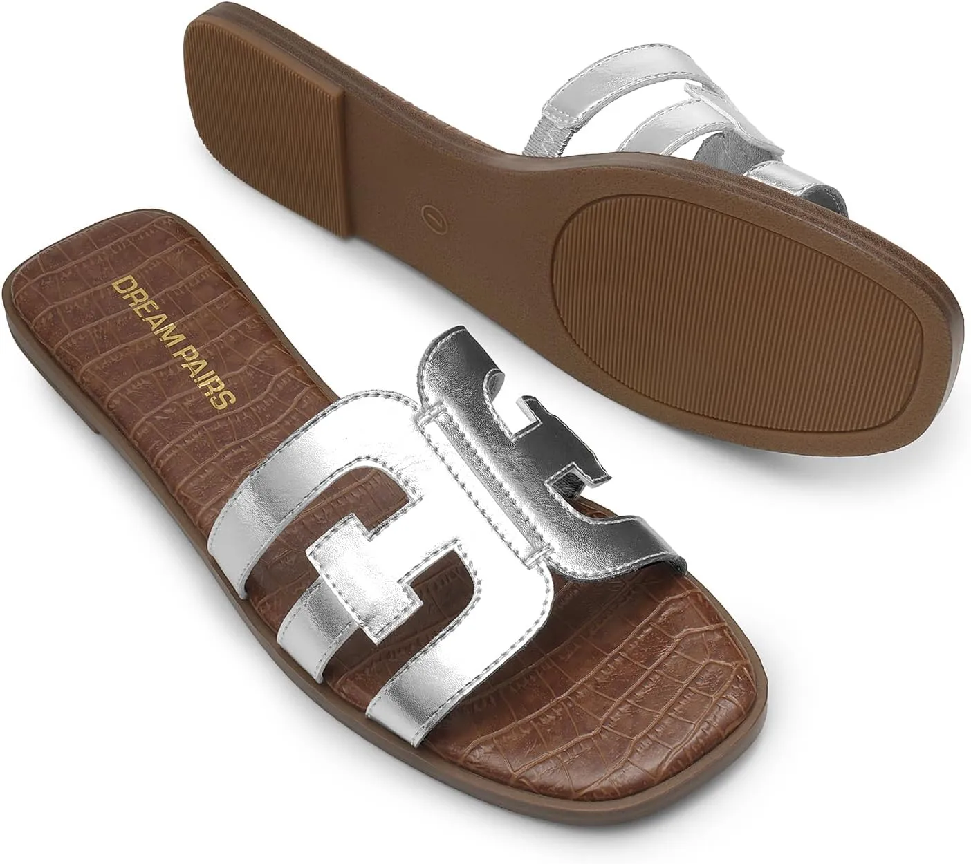 DREAM PAIRS Women's Slip-on Slides Open Toe Dressy Flat Slide Sandals Fashion Classic Summer Beach Slippers
