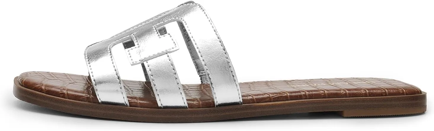 DREAM PAIRS Women's Slip-on Slides Open Toe Dressy Flat Slide Sandals Fashion Classic Summer Beach Slippers
