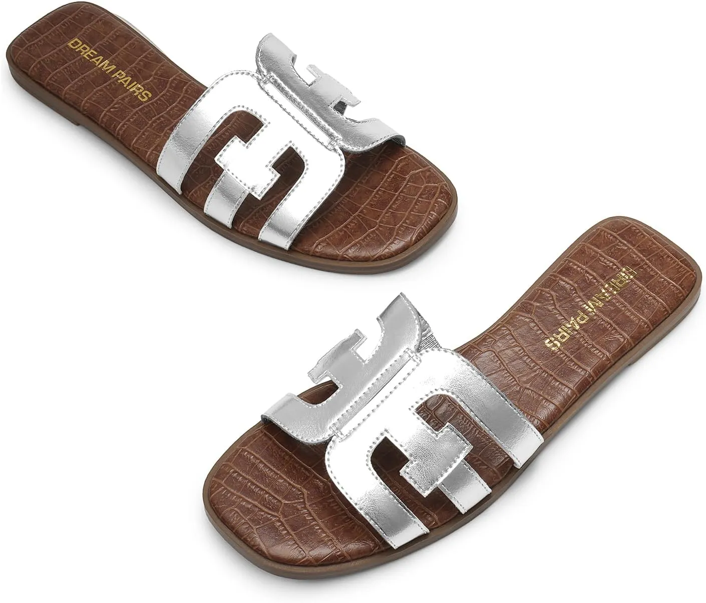 DREAM PAIRS Women's Slip-on Slides Open Toe Dressy Flat Slide Sandals Fashion Classic Summer Beach Slippers