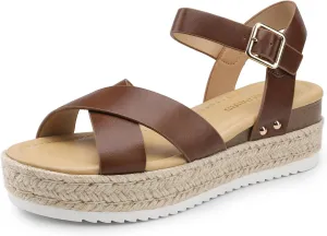 DREAM PAIRS Women's Stylish Platform Espadrille Wedge Sandals Round Toe Summer Causal Shoes Crisscross Band Adjustable Ankle Strap Buckle