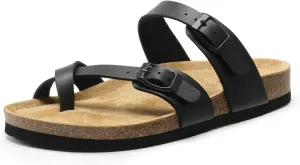 DREAM PAIRS Women's Thong Slide Sandals with Cork Footbed Open Toe Adjustable Slip On Slippers Comfort Flat Sandals for Summer