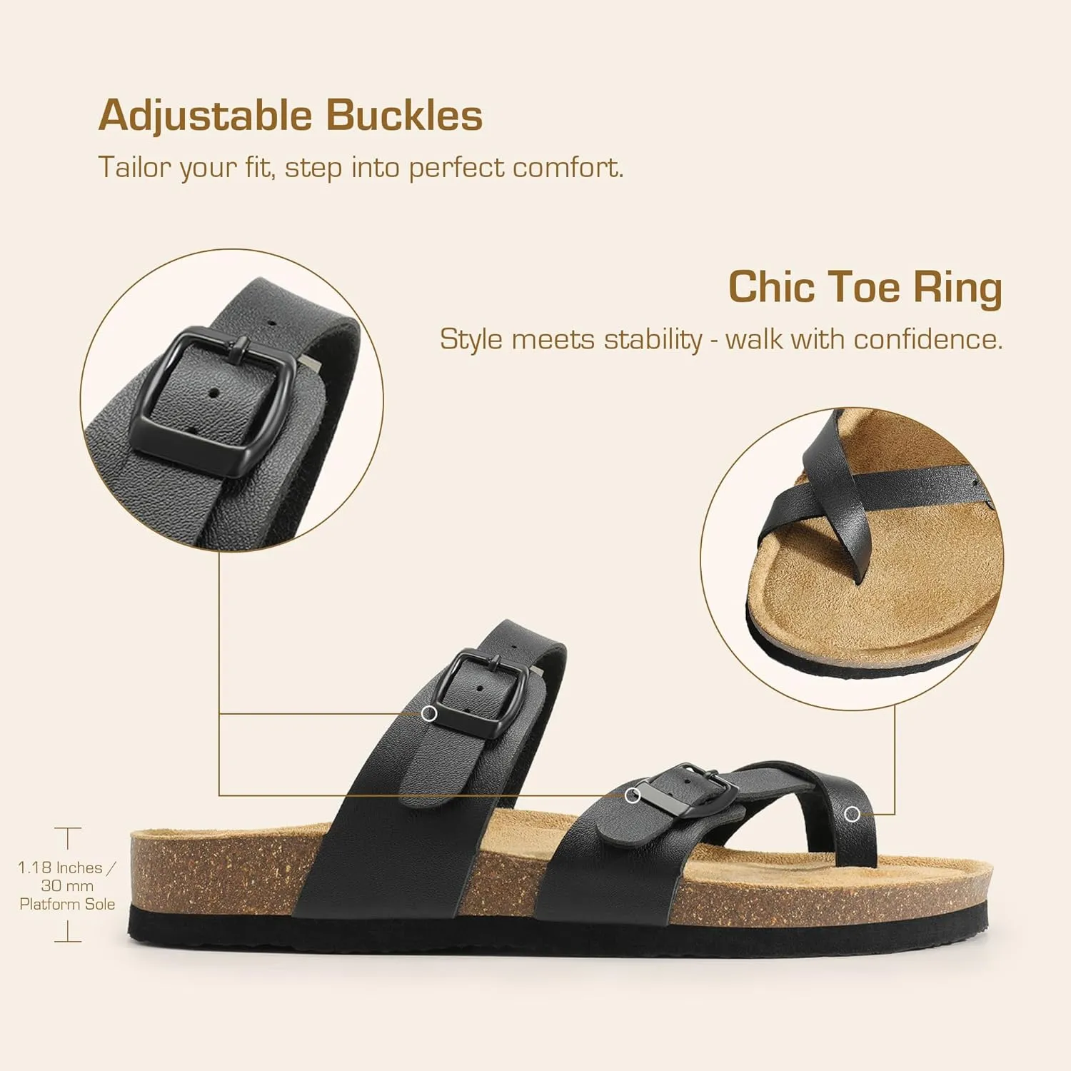 DREAM PAIRS Women's Thong Slide Sandals with Cork Footbed Open Toe Adjustable Slip On Slippers Comfort Flat Sandals for Summer