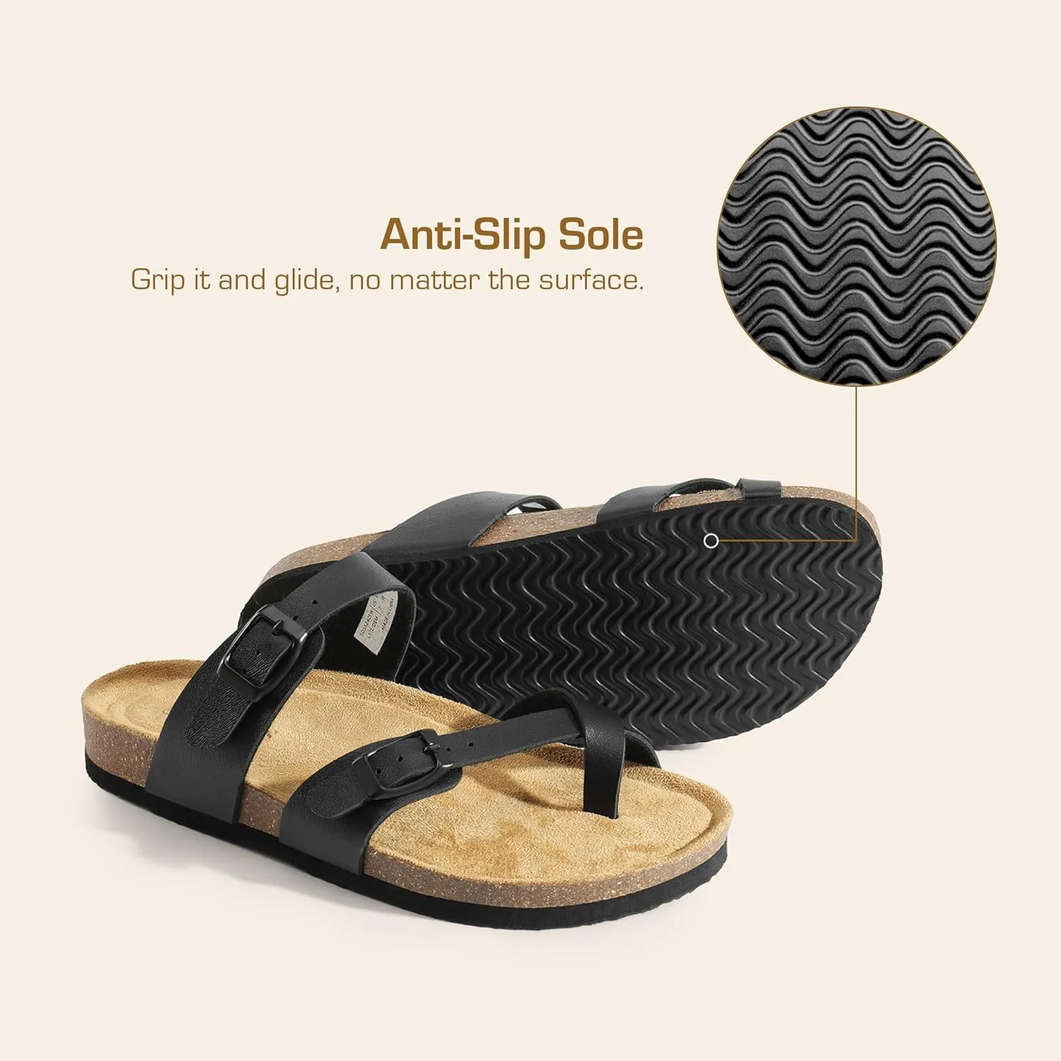 DREAM PAIRS Women's Thong Slide Sandals with Cork Footbed Open Toe Adjustable Slip On Slippers Comfort Flat Sandals for Summer