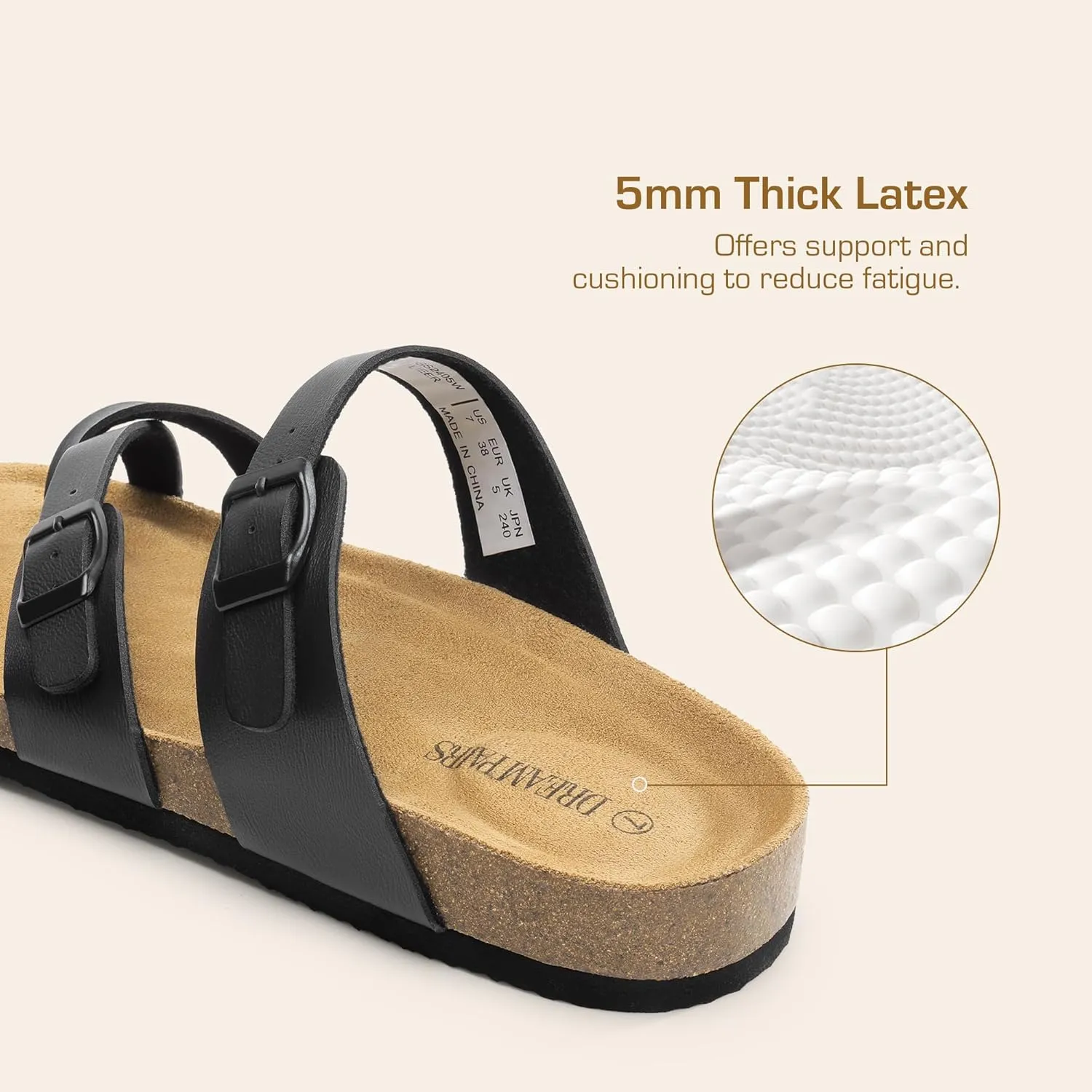 DREAM PAIRS Women's Thong Slide Sandals with Cork Footbed Open Toe Adjustable Slip On Slippers Comfort Flat Sandals for Summer