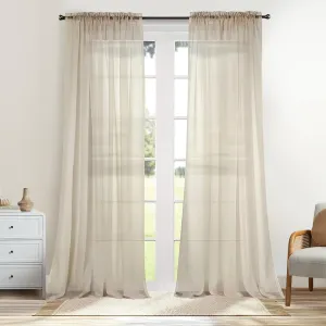Dreaming Casa Solid Sheer Curtains 84 Inches Long Taupe Rod Pocket Voile Draperies for Bedroom Living Room, 2 Panels, Each 42" W x 84" L