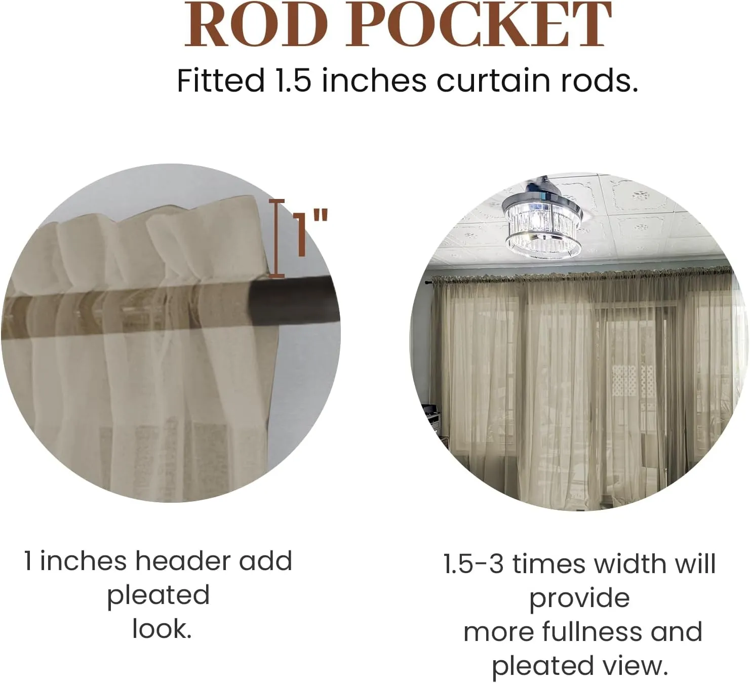 Dreaming Casa Solid Sheer Curtains 84 Inches Long Taupe Rod Pocket Voile Draperies for Bedroom Living Room, 2 Panels, Each 42" W x 84" L