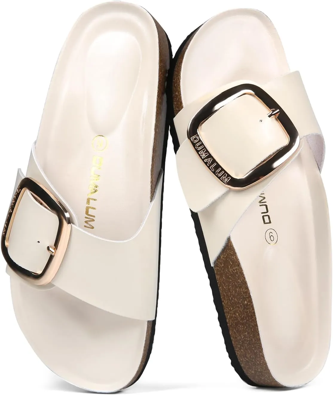 Dumalum Womens Slides Sandals Cork Footbed Flat Sandals Comfort Open Toe Buckle Flip Flops Slip On Home Slippers for Dressy Summer Beach Essentials