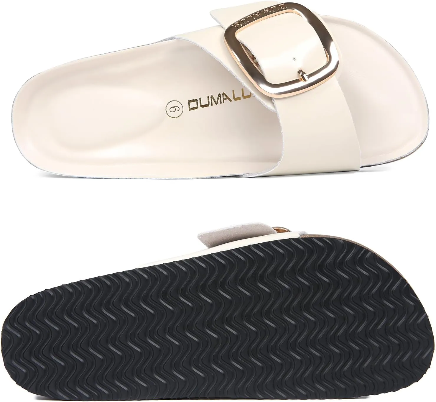 Dumalum Womens Slides Sandals Cork Footbed Flat Sandals Comfort Open Toe Buckle Flip Flops Slip On Home Slippers for Dressy Summer Beach Essentials