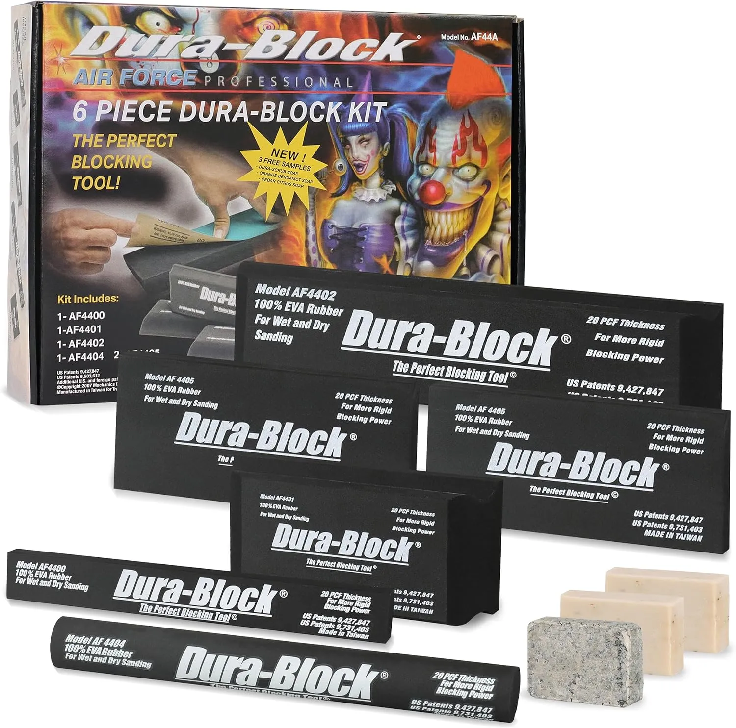 Dura-Block Set 6pc - Flexible EVA Foam Wet or Dry Autobody Sanding Blocks Kit for Automotive Bodywork