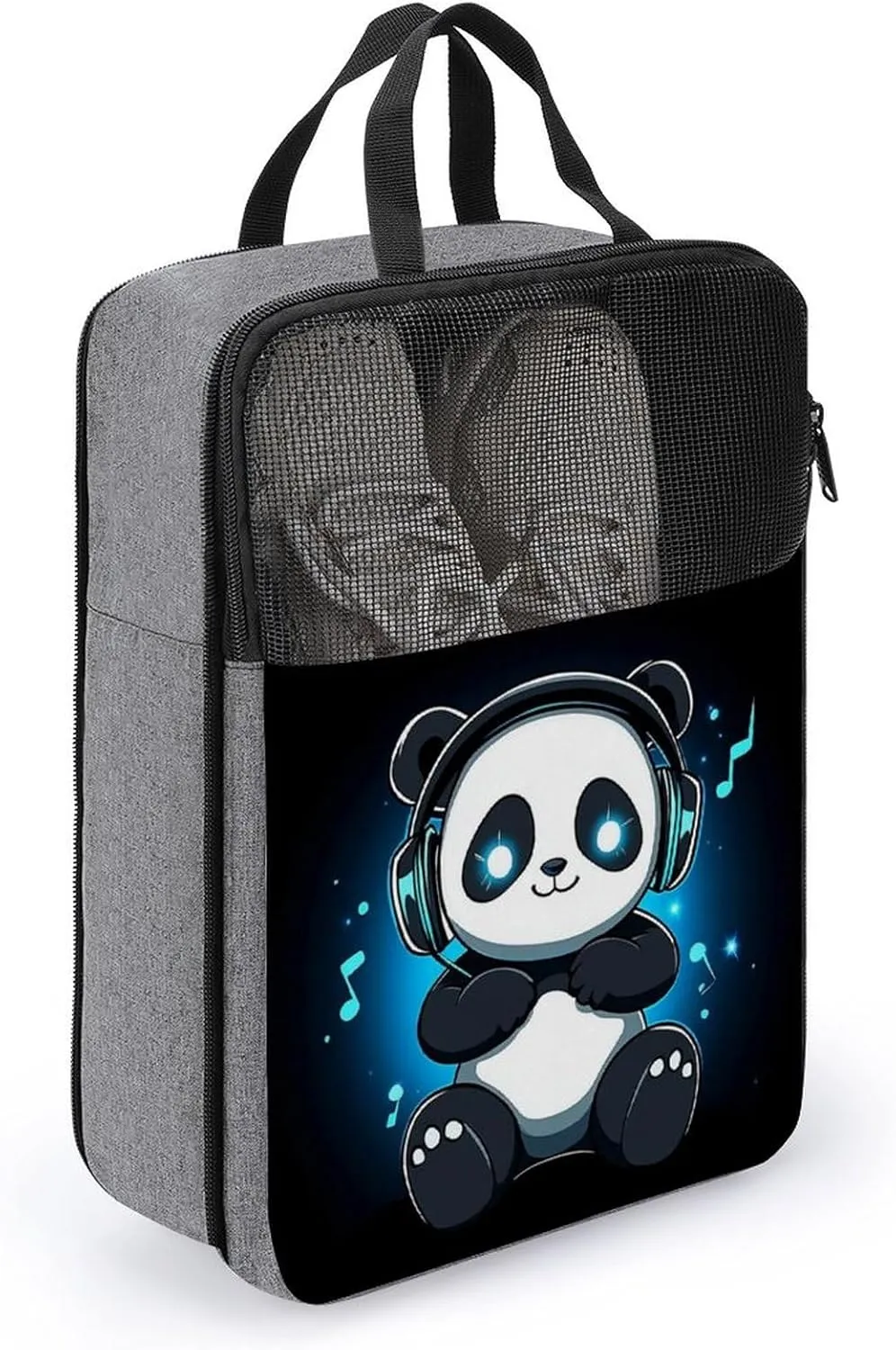 Dust Proof Shoe Bags Animal Headphones Music Cute Panda (2) for Travel, Gym, Sport, Travel Essentials Shoe Bags with Zipper Closure for Women and Men