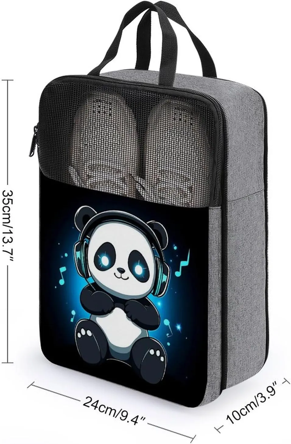 Dust Proof Shoe Bags Animal Headphones Music Cute Panda (2) for Travel, Gym, Sport, Travel Essentials Shoe Bags with Zipper Closure for Women and Men