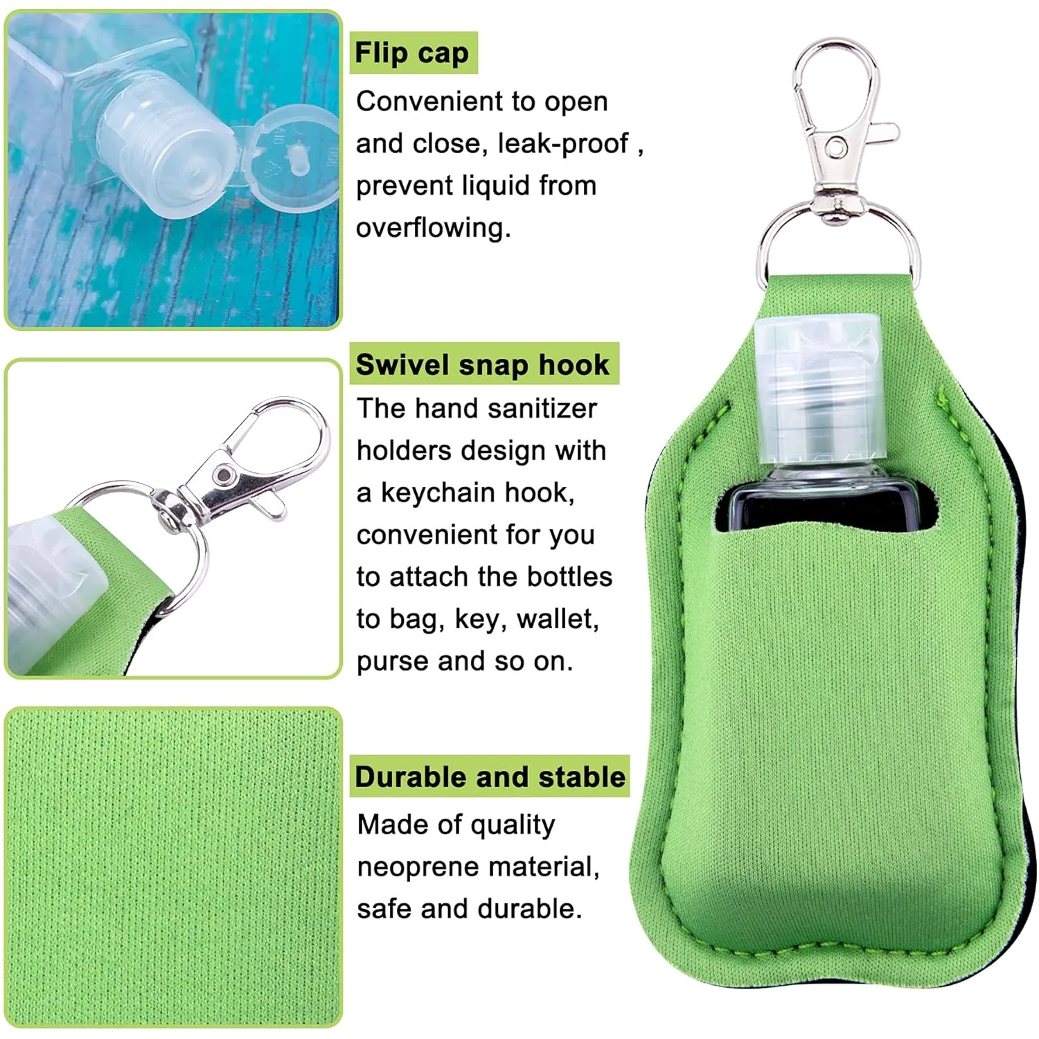 Duufin 40 Pieces Hand Sanitizer Keychain Holders Set Including 20 Pieces Hand Sanitizer Holder Bulk and 20 Pieces Empty Travel Size Bottles