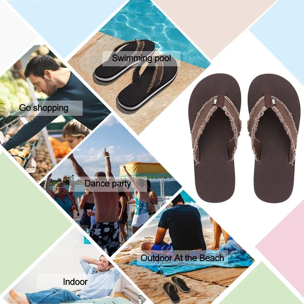 DWG Men's Soft Flip-Flop Sandals, Light Weight, Shock Proof, Non-Slip, Wide Sole, Canvas Strap, Comfort Thong Slippers for Indoor and Outdoor Beach,Size 8.5-14