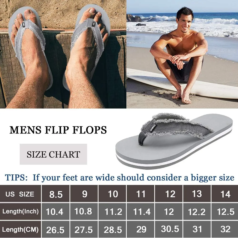 DWG Men's Soft Flip-Flop Sandals, Light Weight, Shock Proof, Non-Slip, Wide Sole, Canvas Strap, Comfort Thong Slippers for Indoor and Outdoor Beach,Size 8.5-14
