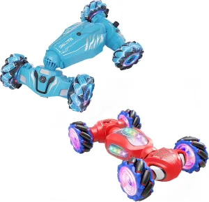 Dysaim Gesture Sensing RC Stunt Car, Toys Birthday Gifts for Boys Girls Ages 6-12, 4WD, 360° Rotate Transform Drift RC Cars with Lights Music Sprayer, 2.4Ghz Hand Controlled, 2 Pack