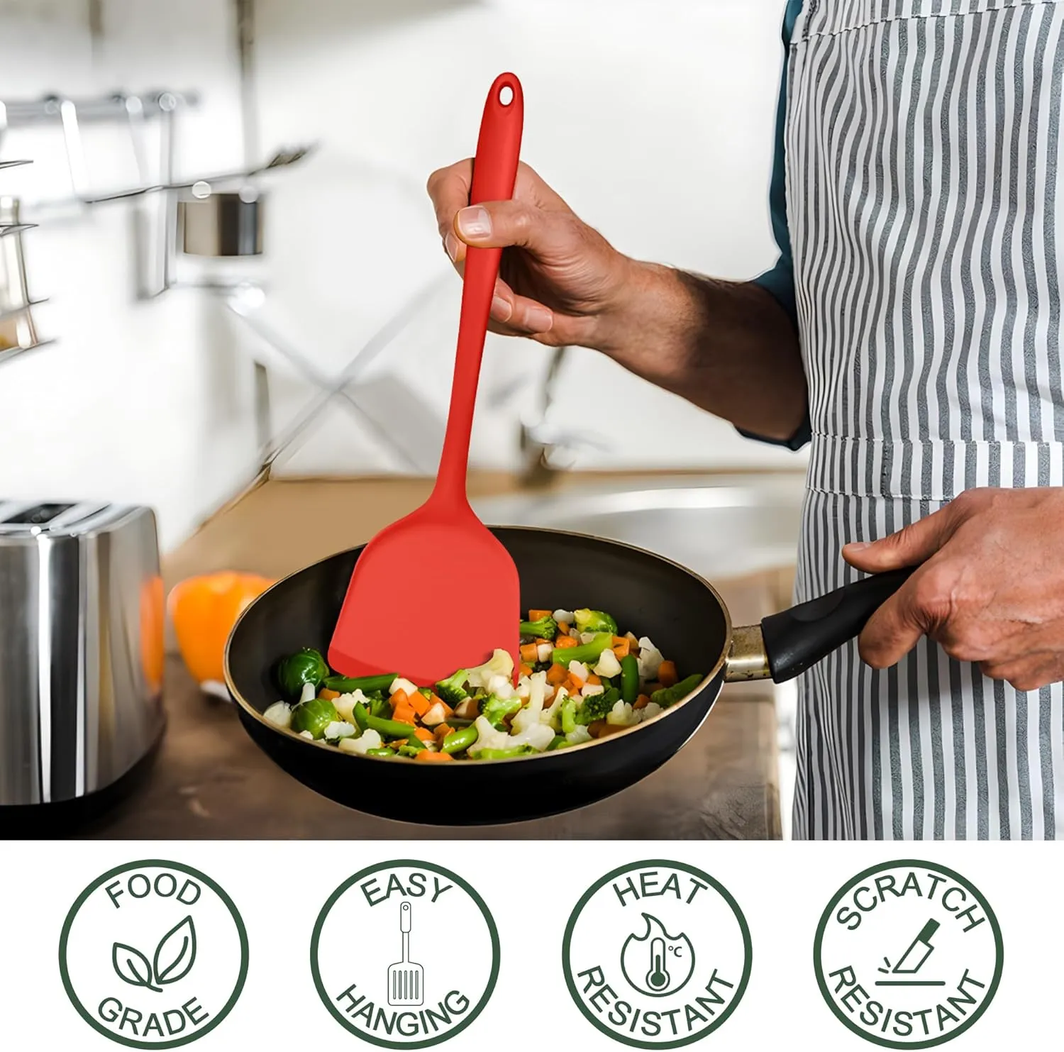 E-far Silicone Cooking Utensils Set, 25 Piece Kitchen Utensils with Holder, Non Toxic Kitchen Tools Spatula, Turner, Spoon, Ladle for Nonstick Cookware, Heat Resistant & Dishwasher Safe - Red