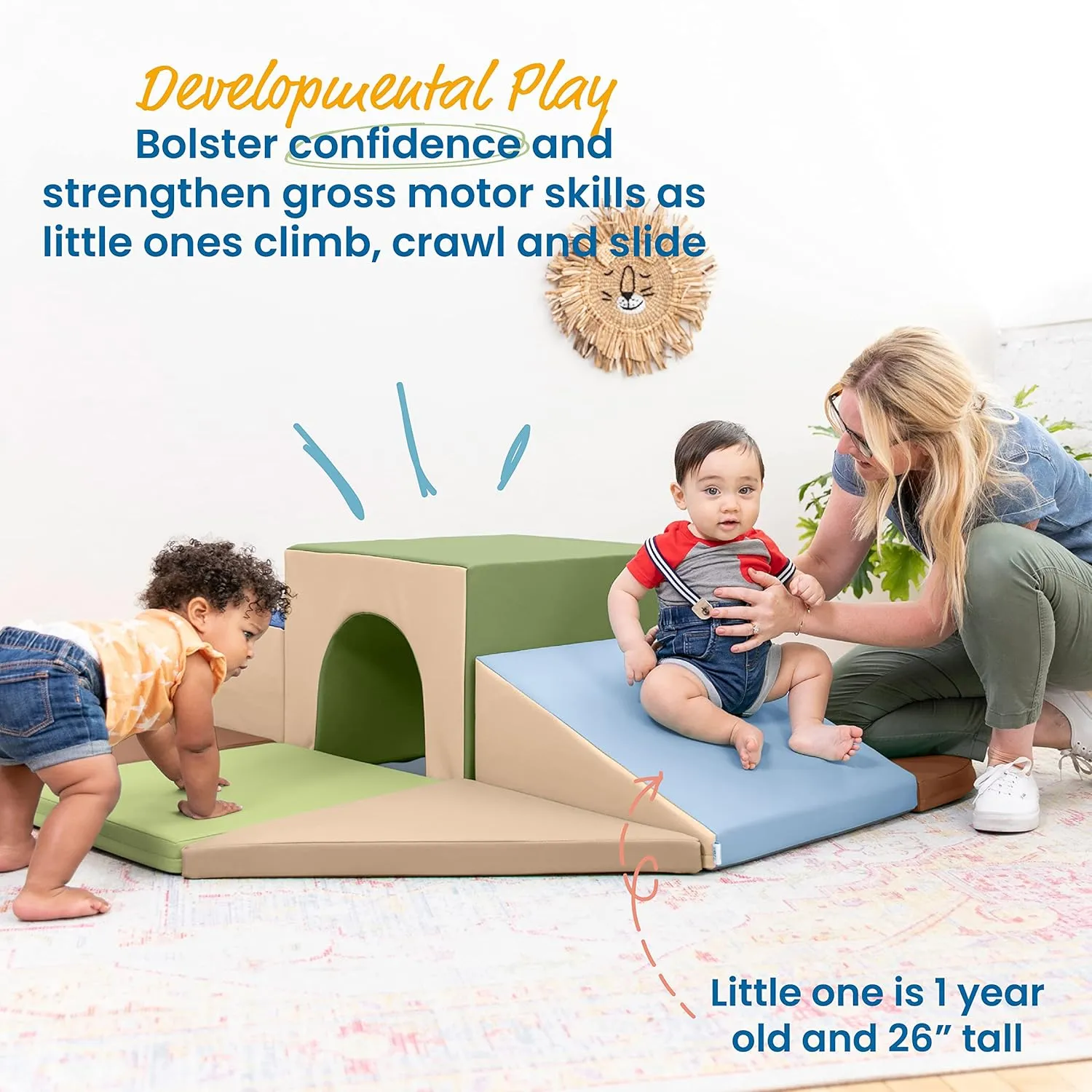 ECR4Kids SoftZone Lincoln Tunnel Climber, Toddler Playset, Earthtone, 9-Piece