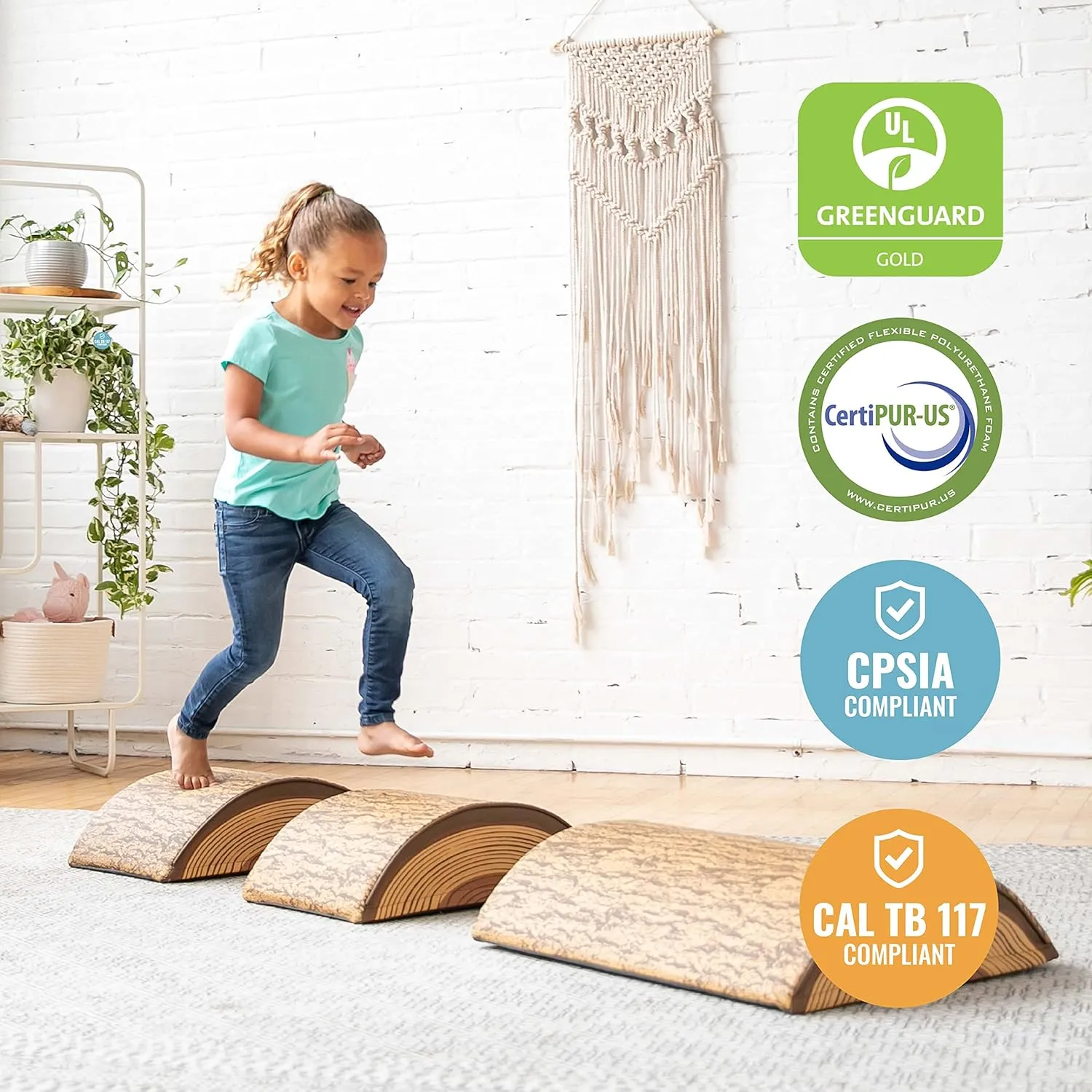 ECR4Kids SoftZone Tree Log Climber Set, Balance Builders, Chocolate, 3-Piece